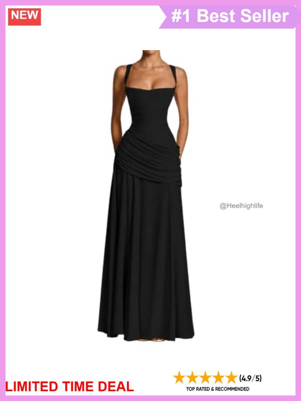 Square Neck Ruched Corset Maxi Dress Lace Up Back Formal Wedding Guest